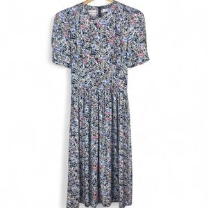 VTG Karin Stevens‎ Pleated Maxi Prairie Dress Floral Sz 14 Cottagecore Artsy
